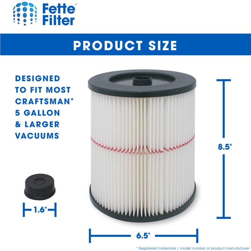 Fette Filter - Pack of 2 - General Purpose Cartridge Filter | Replacement Filter Compatible with Craftsman Red Stripe Vacuums - Compare to Part # 17816 9-17816 - Image 5
